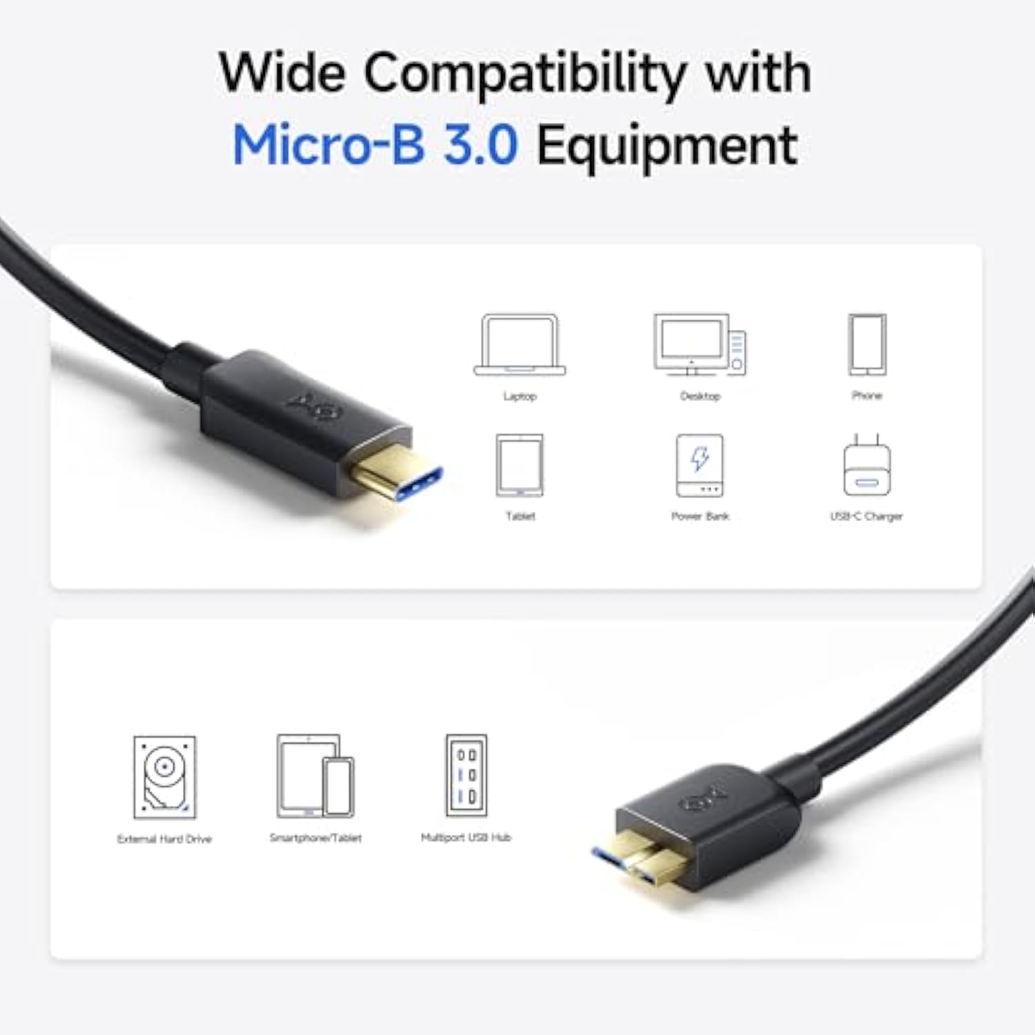 Cable Matters 10Gbps USB C to Micro USB 3.0 Cable - 3.3ft, USB-C Hard Drive Cable, Micro B to USBC Cord, Compatible with Seagate, LaCie, Toshiba, Samsung, WD External Hard Drive, Black