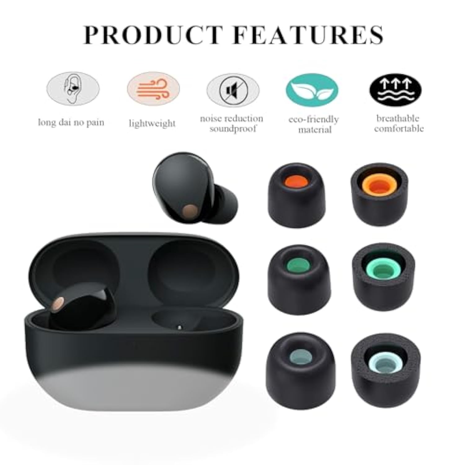 Foam Eartips For Sony Wf-1000Xm5 Headphones,S/M/L 3 Sizes 3 Pairs Polyurethane Memory Foam Earbuds Tips,High Sound Insulation And Anti-Slip Ear Tips.