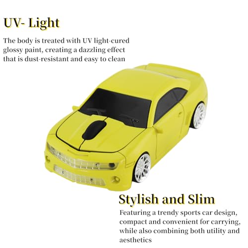 Car Mouse Wireless Sport Car Shape Mouse Laptop Desktop Computer Mouse Optical Mice With 2.4Ghz Nano Usb Led Headlight (B-Yellow)