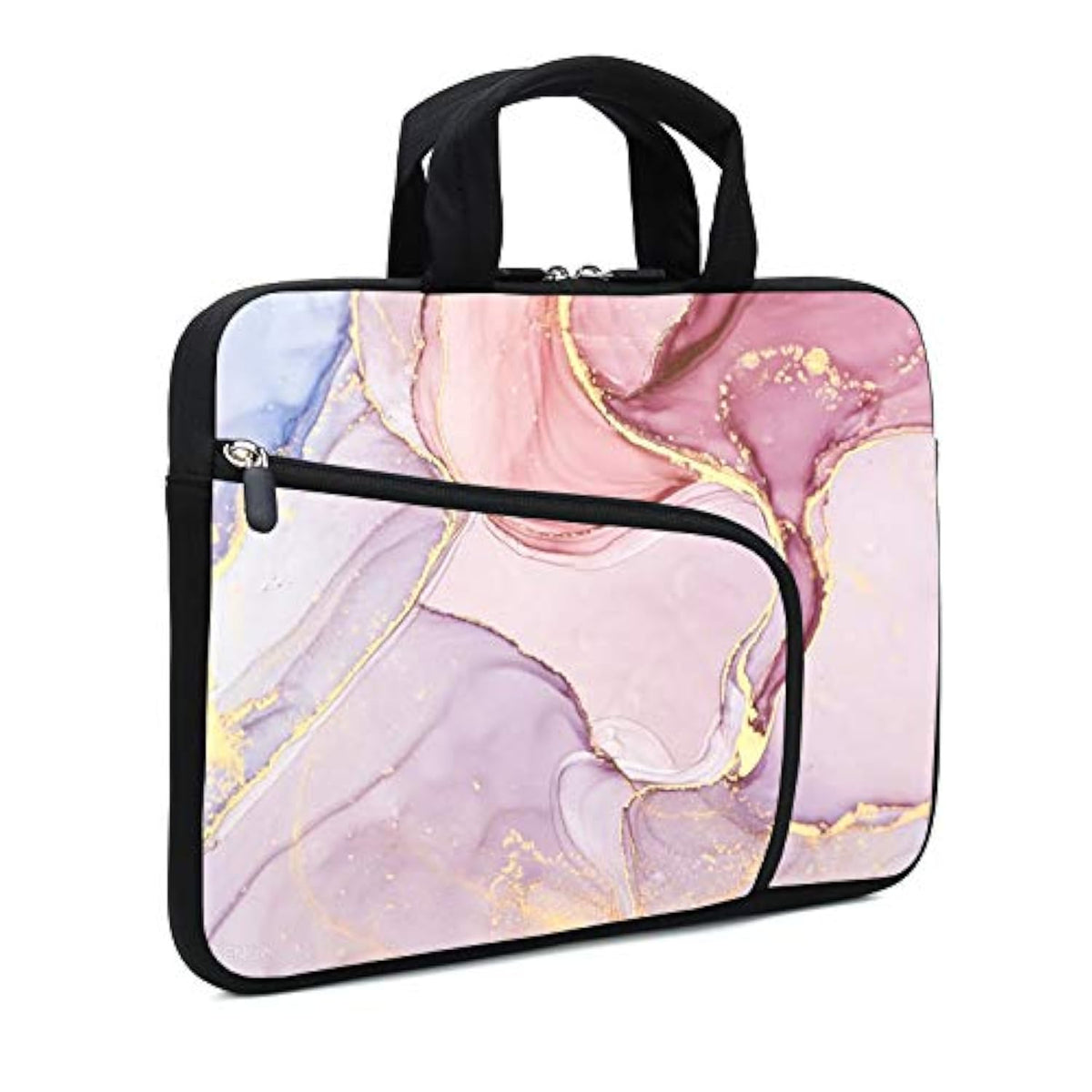 11.6" 12.2 Inches Laptop Sleeve Chromebook Case Notebook Sleeves Neoprene Handle Bag For Men Women, Two Pockets Fit Apple Macbook Air Samsung Acer Hp(Pink Marble)