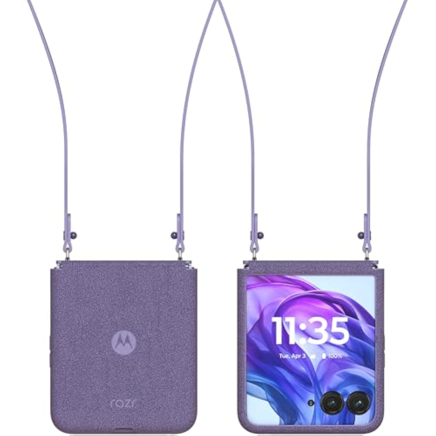 Motorola Razr+ (Plus) 2024 Fresh Lavender Adjustable Cross Body Case - Premium Lanyard Hinge Strap Cover for Stylish Carrying Convenience and Fashionable Drop Protection