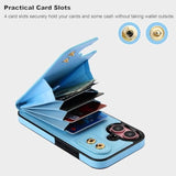 Compatible With Iphone 16 Case Wallet With Card Holder, 360°Rotation Finger Ring Holder Kickstand, Rfid Blocking Leather Protective Double Buttons Shockproof Cover 6.1 Inch Blue