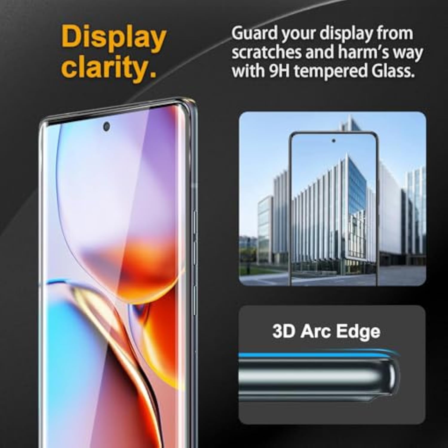 3 Pack Tempered Glass Screen Protector For Motorola Moto Edge+ / Plus 2023, Anti-Fingerprint, 9H Hardness, Scratch Resistant, 3D Curved Tempered Glass Film, Hd Clear