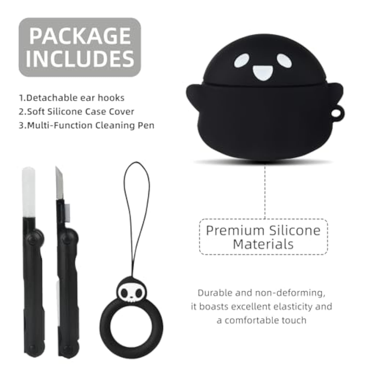 For Airpods 4 Case Cover 2024 With Cleaner Kit, [Eye Can Glow In The Dark], Anime Ghost Cute Cases For Airpods 4Th Generation Series, Soft Silicone Protective Air Pods4 Case For Women Men - Black
