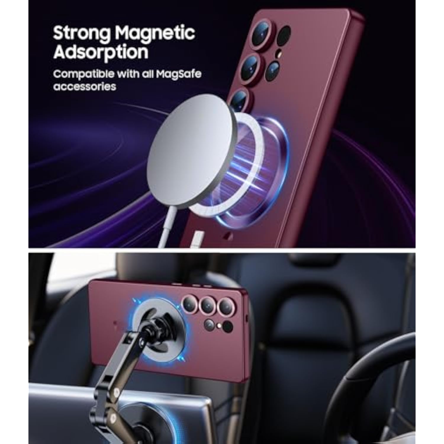 Burgundy Slim Soft Silicone Bumper for Samsung Galaxy S25 Ultra with MagSafe Compatibility and Built-in Camera Lens Protector