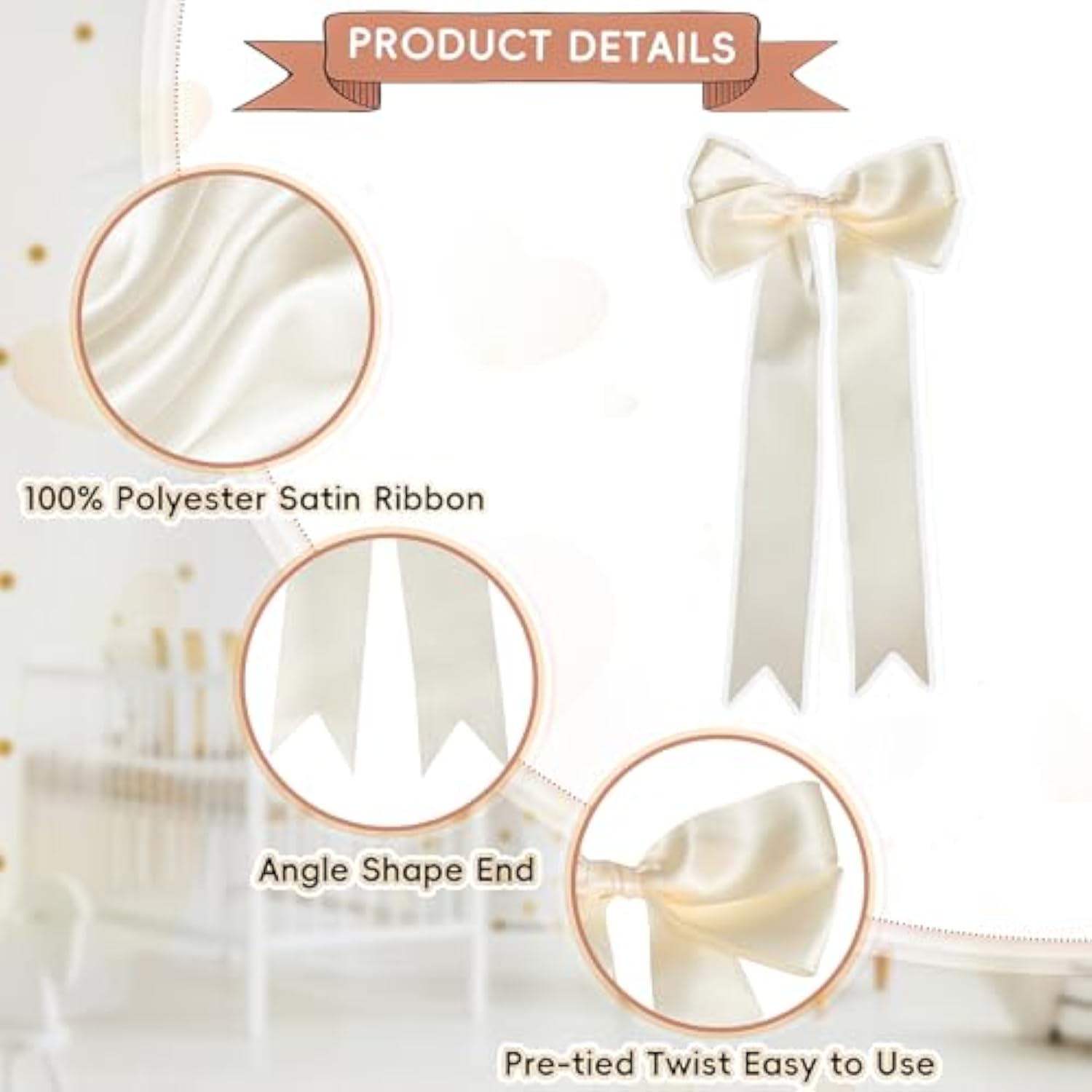16 Pcs Ivory White Fall Bow Garland Ribbon Banner, Satin Fall Bows Mantel Fireplace Decorations For Autumn Party Thanksgiving Halloween Birthday Wedding Baby Shower Bridal Shower Bachelorette Supplies