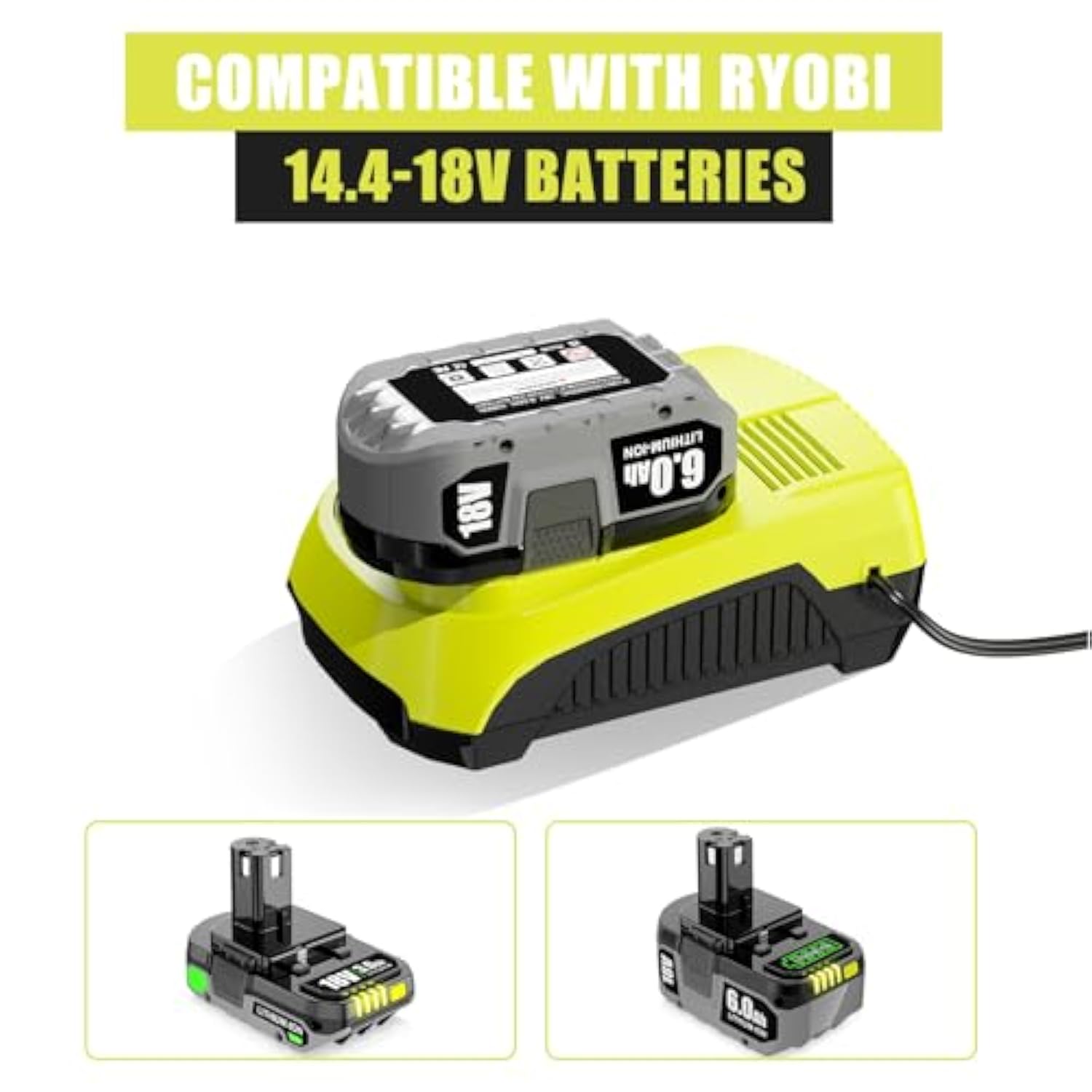 Dsanke P120 14.4V 18V Battery Charger Replacement For Ryobi Charger One+ P117 P118 P119 Lithium-Ion Nicd Nimh Battery P100 P101 P102 P103 P105 P107 P108 Bpl-1815