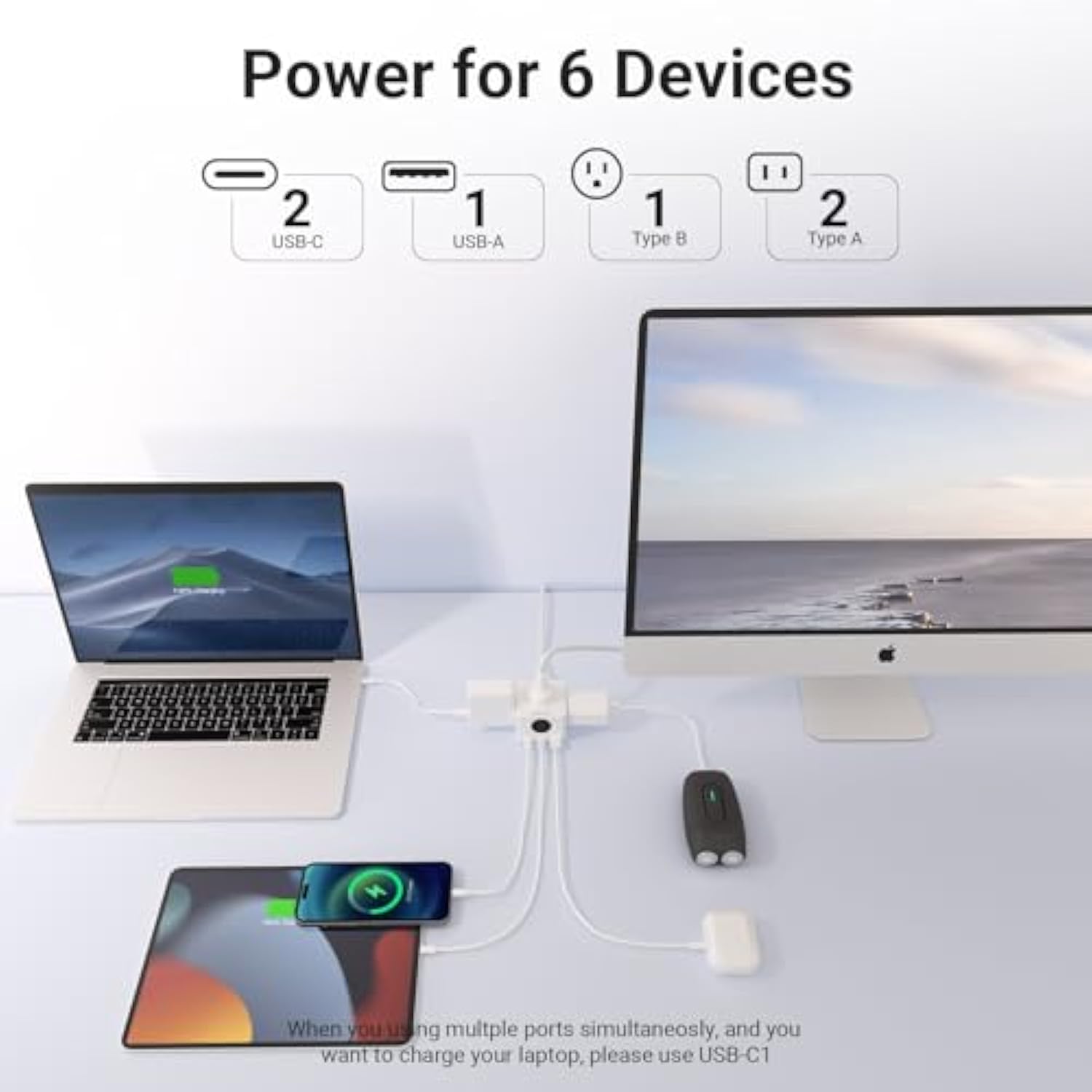 MINIX 67W USB C Charger with 3 Outlets, Gan 3-Port Compact Cube Fast Power Strip Surge Protection, 5ft Extension Cord, for MacBook Pro/Air, iPhone 15/14/Pro, Galaxy S23/S22, for Dorm, Home & Office