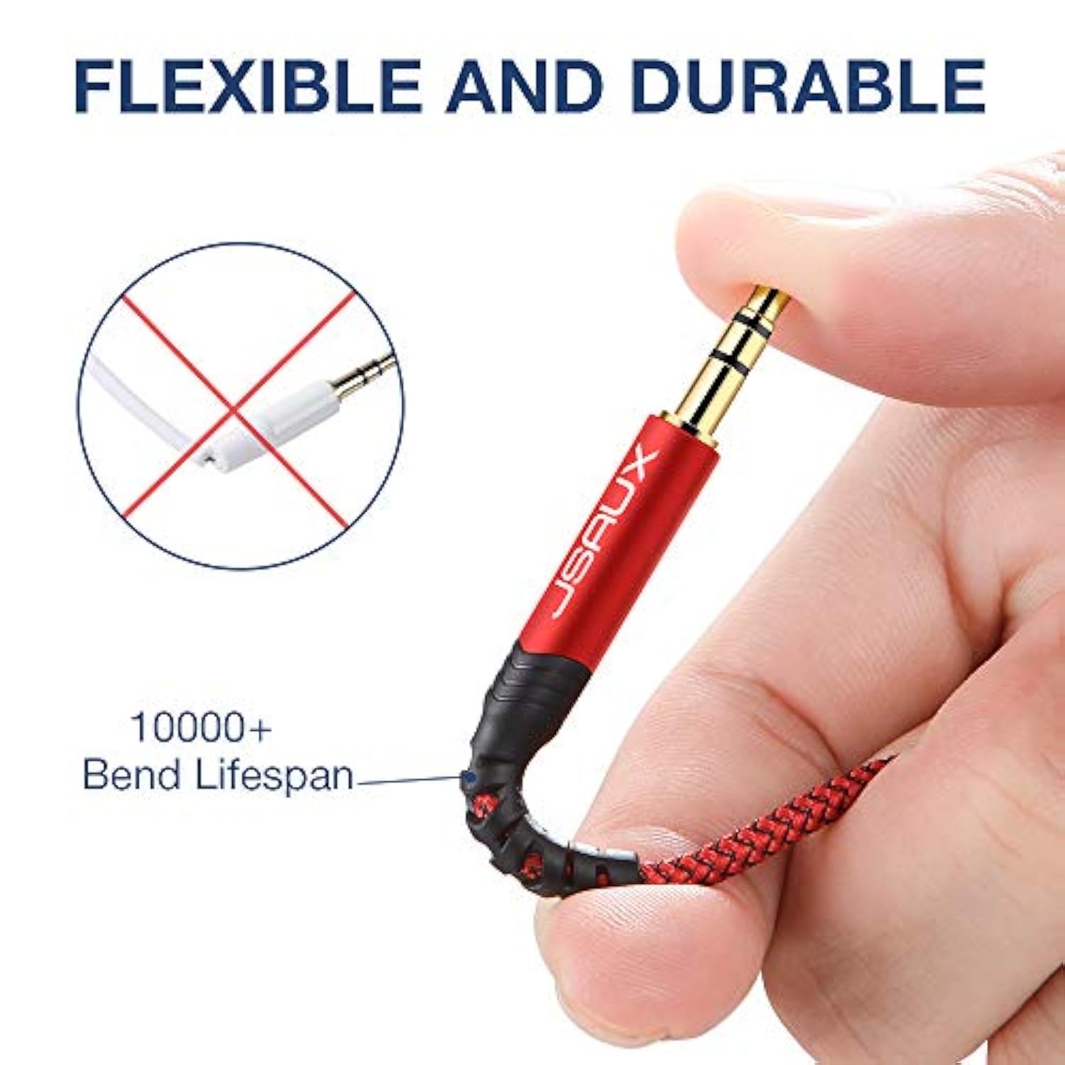 2 Pack Aux Cable, [4Ft/1.2M- Copper Shell, Hi-Fi Sound] 3.5Mm Trs Auxiliary Audio Cable Nylon Braided Aux Cord Compatible With Car/Home Stereos,Speaker,Headphones,Sony,Echo Dot,Beats - Red