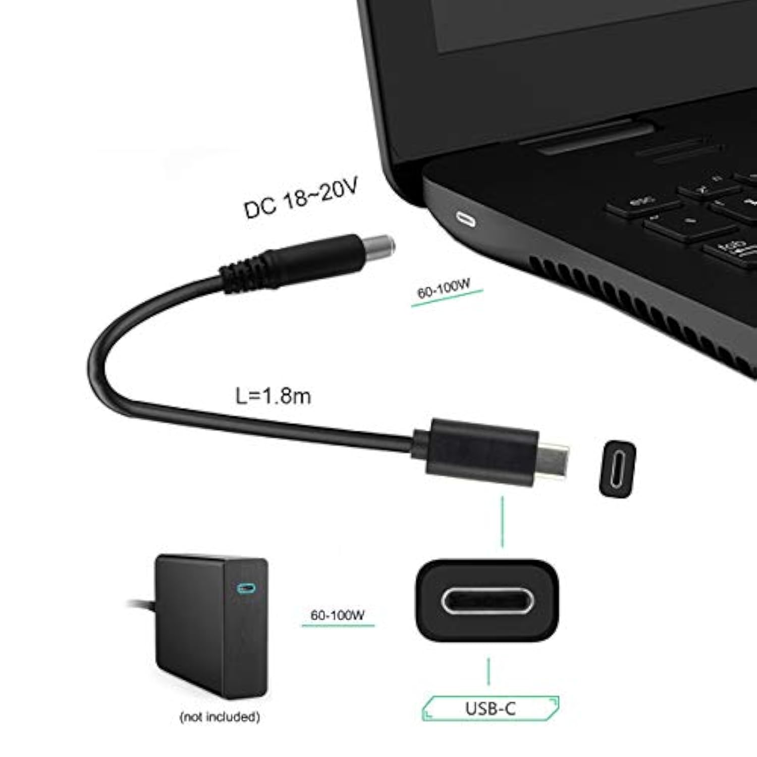 Type C Usb-C Input To 20V Dc 5.5 2.1Mm Power Pd Charge Cable For Laptop Notebook