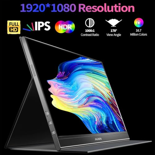 Portable Monitor 15.6Inch Fhd 1080P Usb C Hdmi Gaming Ultra-Slim Ips Display W/Smart Cover & Speakers,Hdr Plug&Play, External Monitor For Laptop Pc Phone Mac (15.6'' 1080P)