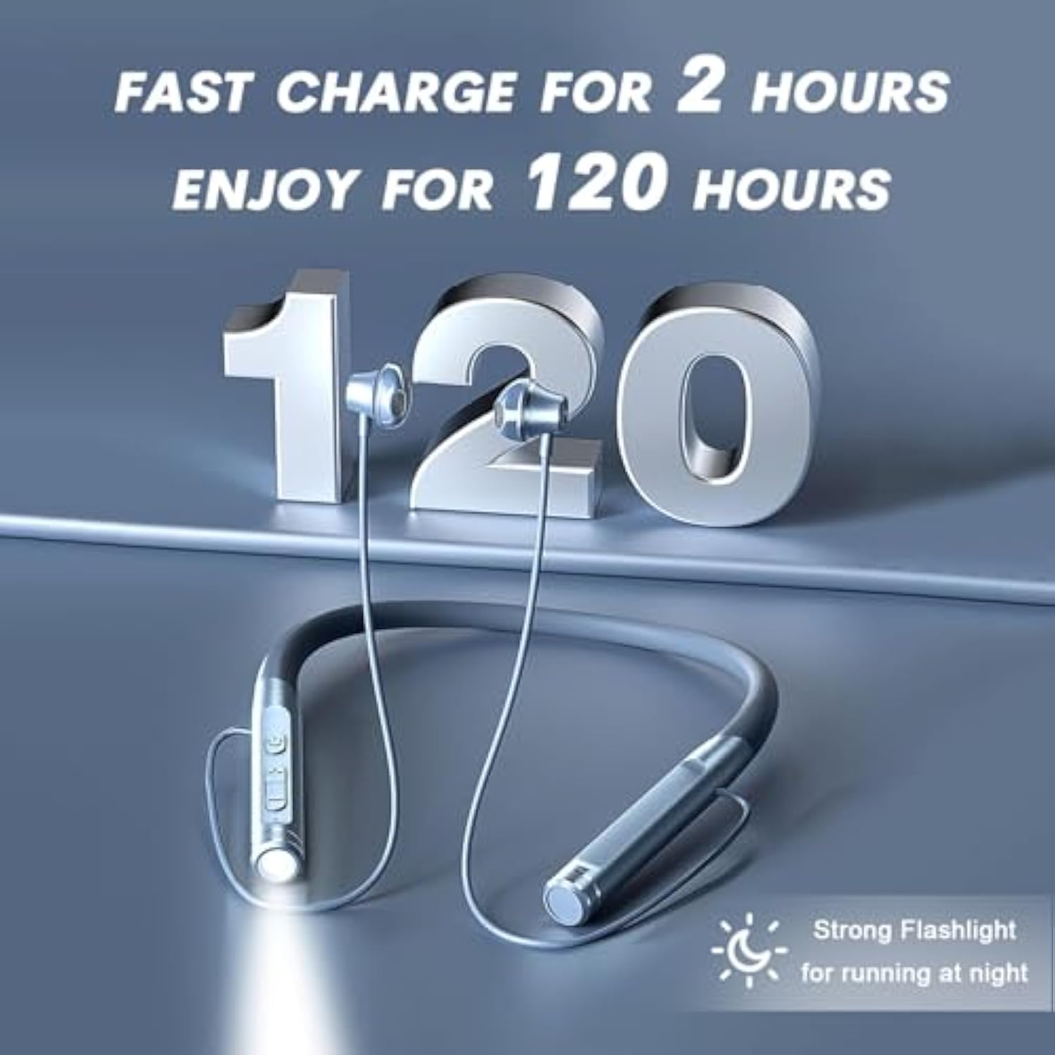 Neckband Bluetooth Headphones Wireless Earbuds With Microphone Flashlight Arou