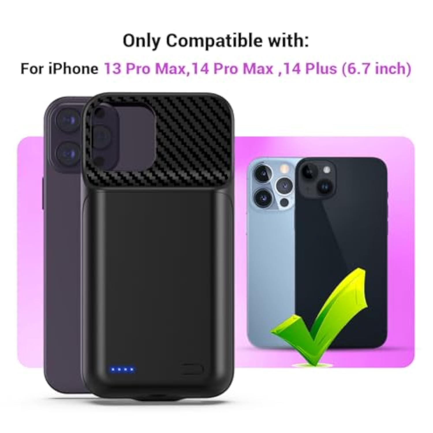 Battery Case For Iphone 13 Pro Max, 14 Pro Max, 14 Plus (6.7 Inch), 2025 Upgraded High Capacity 13800Mah Battery Pack Rechargeable Charger External Charging Case With Tempered Glass Screen Protector