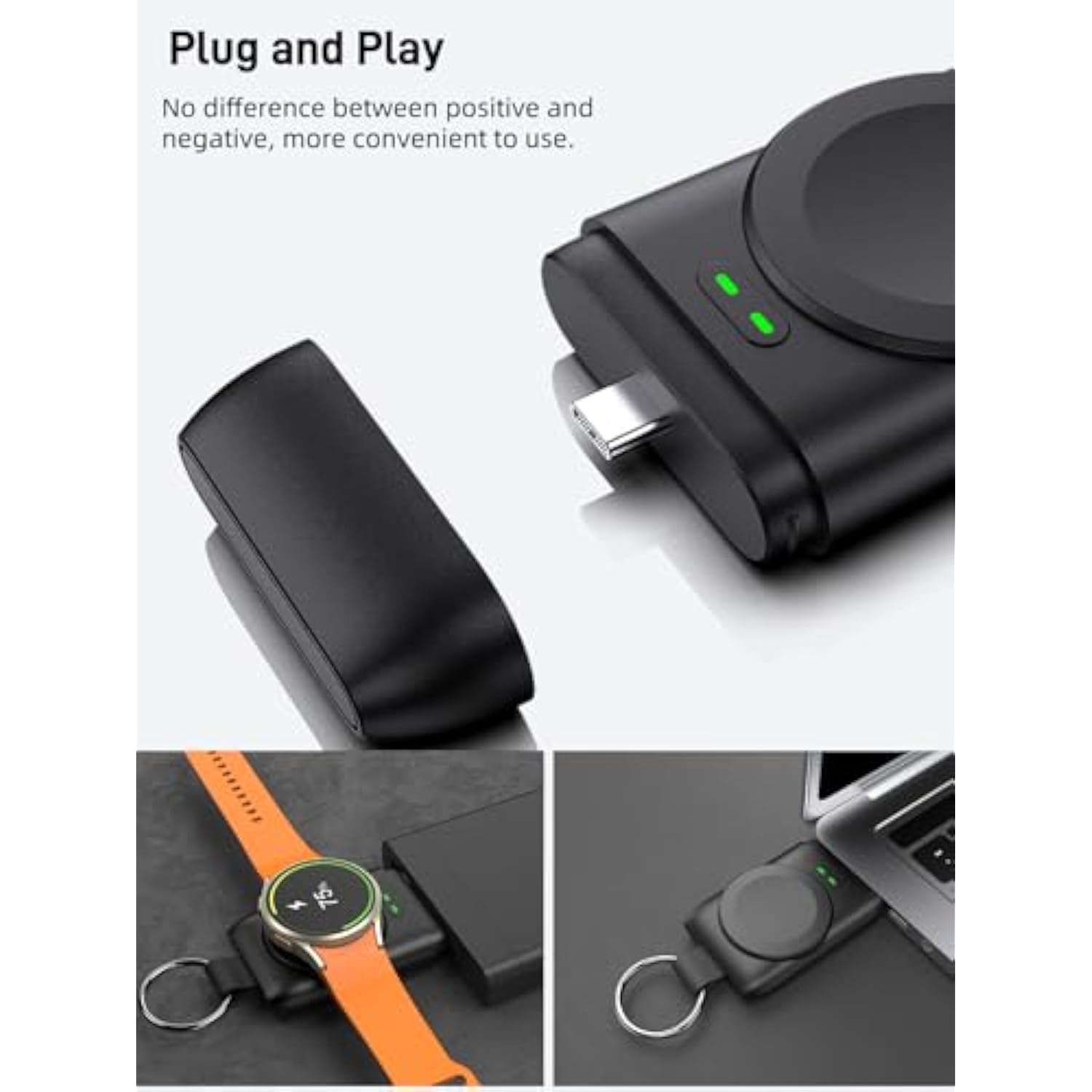 For Samsung Galaxy Watch Charger For 8/7/6/5/4/3/Ultra/Active2 - Usb-C Travel Wireless Charger,1400Mah Compact Power Bank With Keychain (Fits Galaxy Watch 8 Ultra/Classic)
