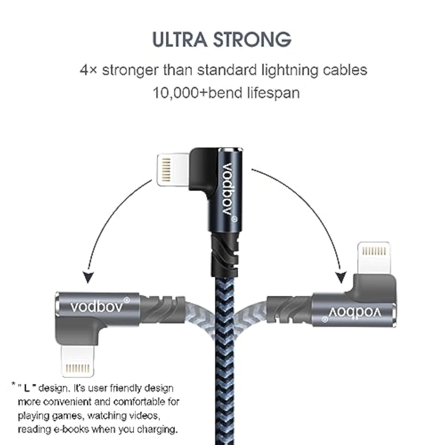 Iphone Charger Lightning Cord 3Pack 1Ft 3Ft 6Ft Right Angle Mfi Certified Cable Braided Usb Charging Wire High Speed Black