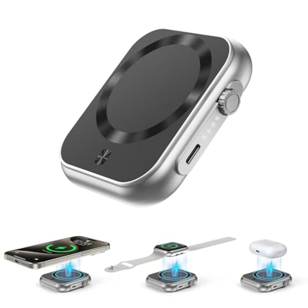 Wireless Portable Charger,3-In-1 Magnetic Power Bank 5000Mah,22.5W Fast Charging Usb-C Mag-Safe Battery Pack,Compatible With Iphone 16/15/14/13/12,Apple Watch Series,Airpods