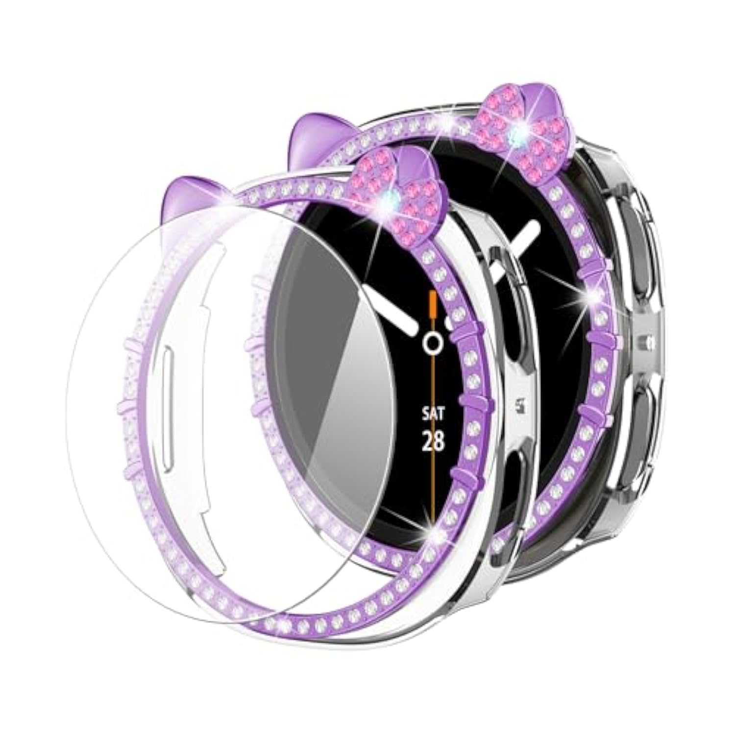 Bling Case For Samsung Galaxy Watch 8 Screen Protector 40Mm 44Mm For Women,Hard Pc Cover+Hd Tempered Glass Waterproof Protective Film Full Protection Bumper For Samsung Galaxy Watch 8 Case 40 44 Mm