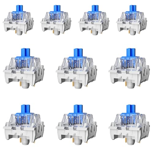 Zhouwang 10 Pcs Blue Switch 3 Pin 50Gf Pre-Lubricated,Dustproof Clicky Switch,Suitable For Clickers For 3D Printsmx Mechanical Keyboard