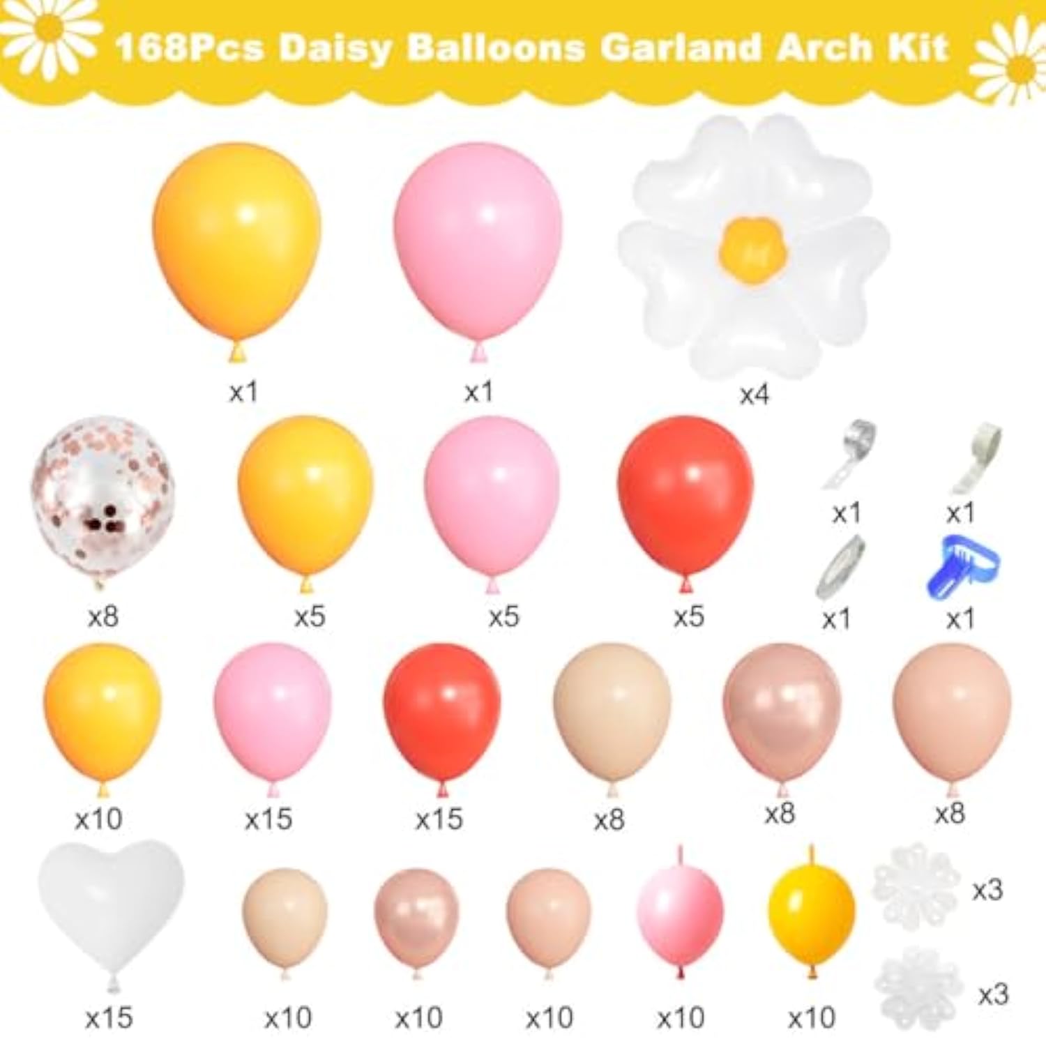 168-Pcs Daisy Balloon Arch Kit Pastel Floral Boho Party Decoration