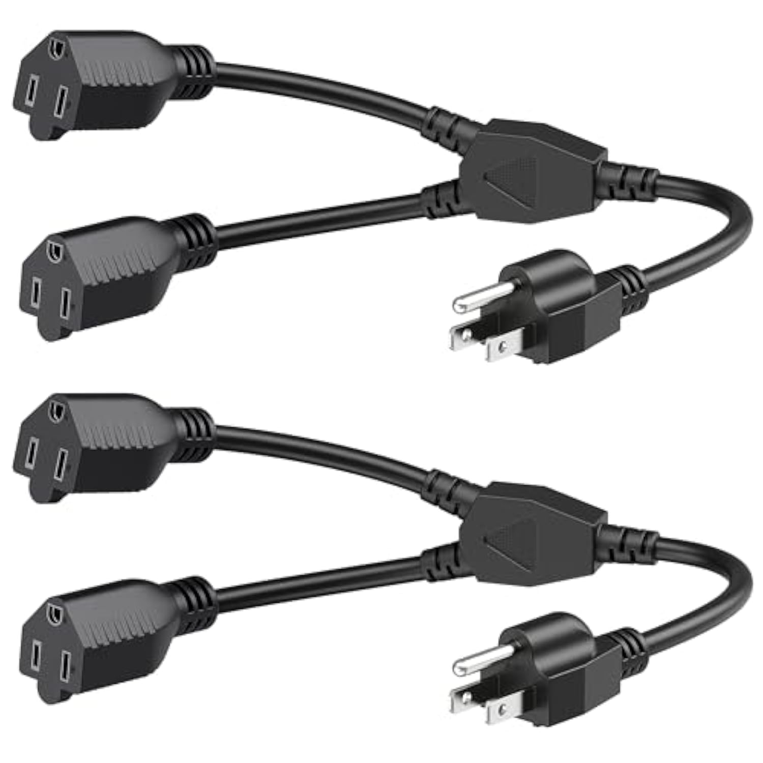 Cable Matters 2-Pack 2 Outlet Power Splitter Cord - 1.2ft, NEMA 5-15P to NEMA 5-15R Y Power Cord Splitter, 16 AWG Outlet Saver, 1.2 Feet