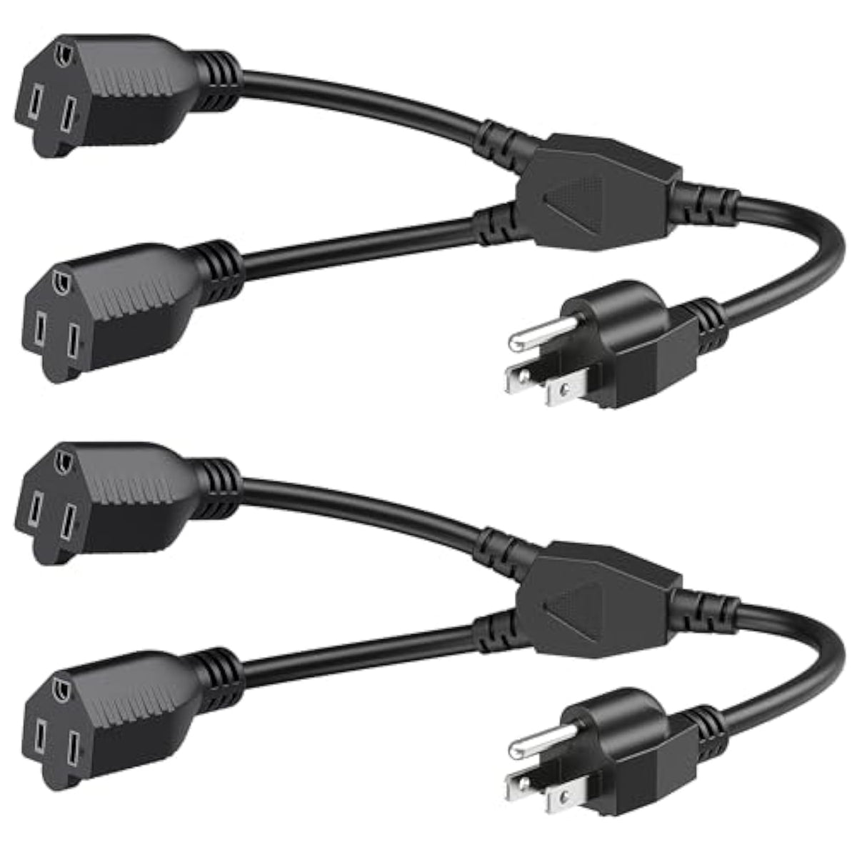 Cable Matters 2-Pack 2 Outlet Power Splitter Cord - 1.2ft, NEMA 5-15P to NEMA 5-15R Y Power Cord Splitter, 16 AWG Outlet Saver, 1.2 Feet