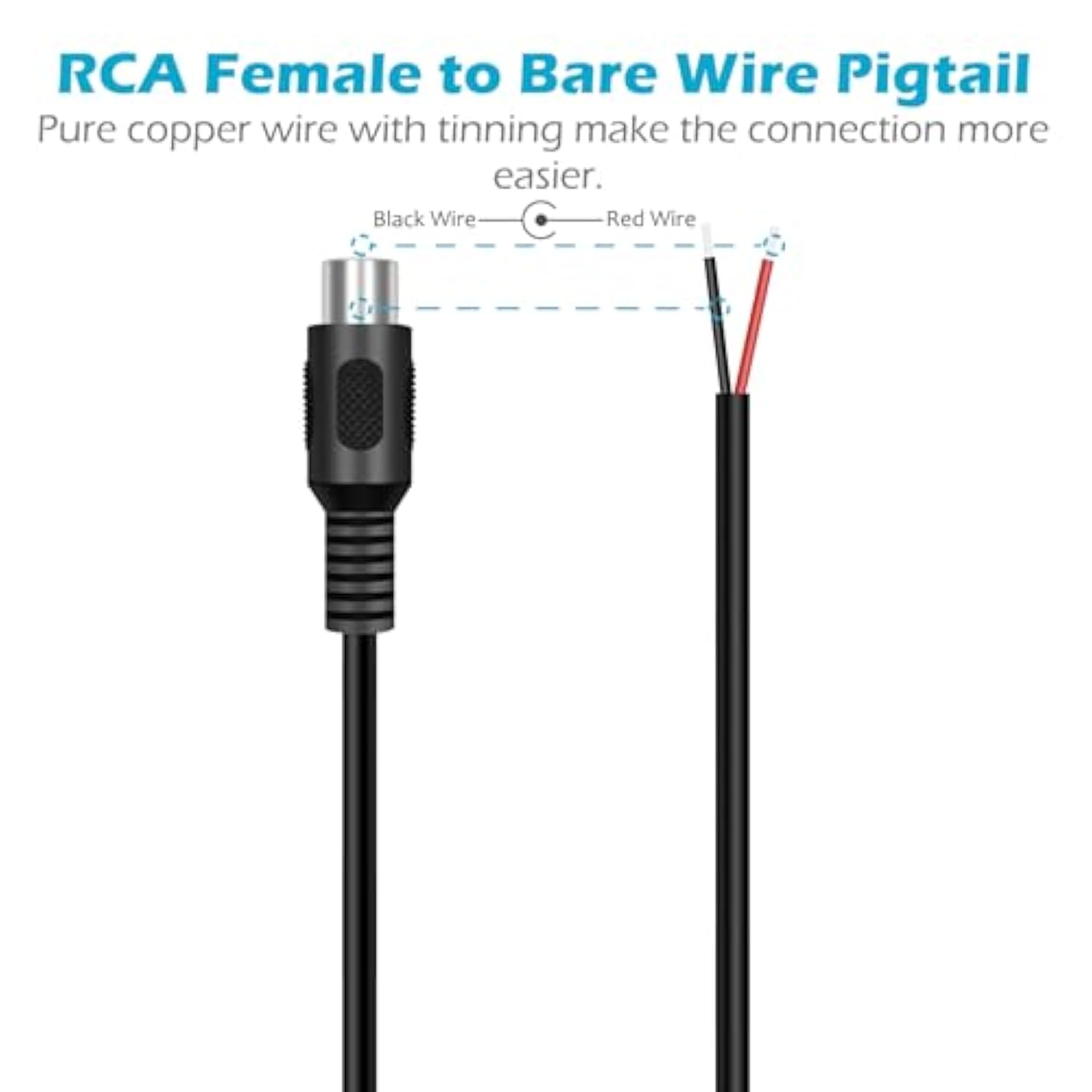 2-Pack Rca Female Plug To Speaker Wire Bare Wire Pigtail Connector Adapter Repair Audio Video Rca Jack Cable For Av Receiver Speaker Amplifier Tv Subwoofer