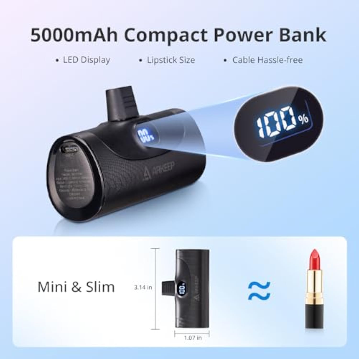 Mini Portable Charger 5000Mah Power Bank, Usb-C Portable Phone Charger With 20W Fast Charging, Lightweight & Small Iphone Charger, Battery Pack Compatible With Iphone 16 15, Samsung, Android (Black)