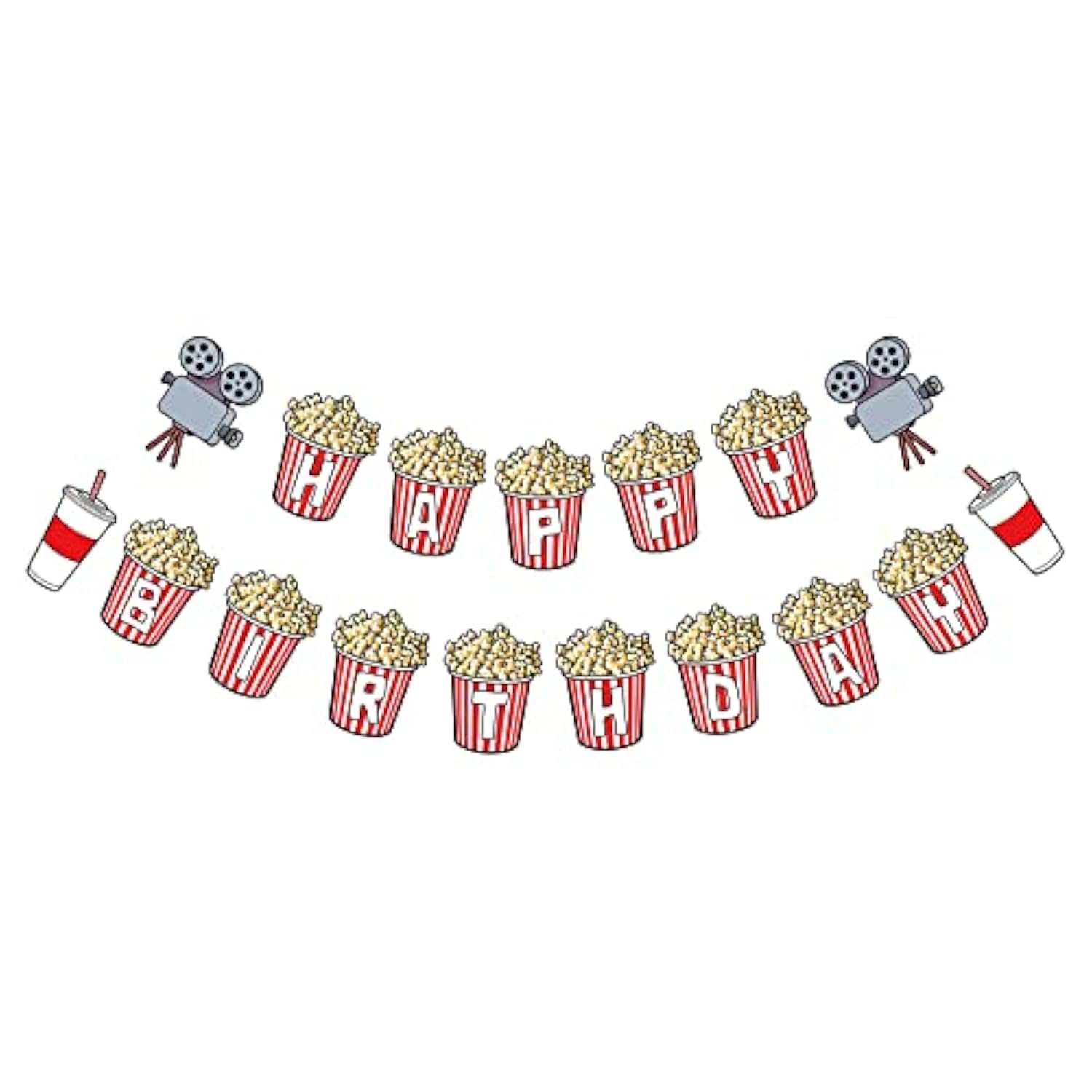 Movie Night Happy Birthday Banner Popcorn Theme Birthday Pennant Decor