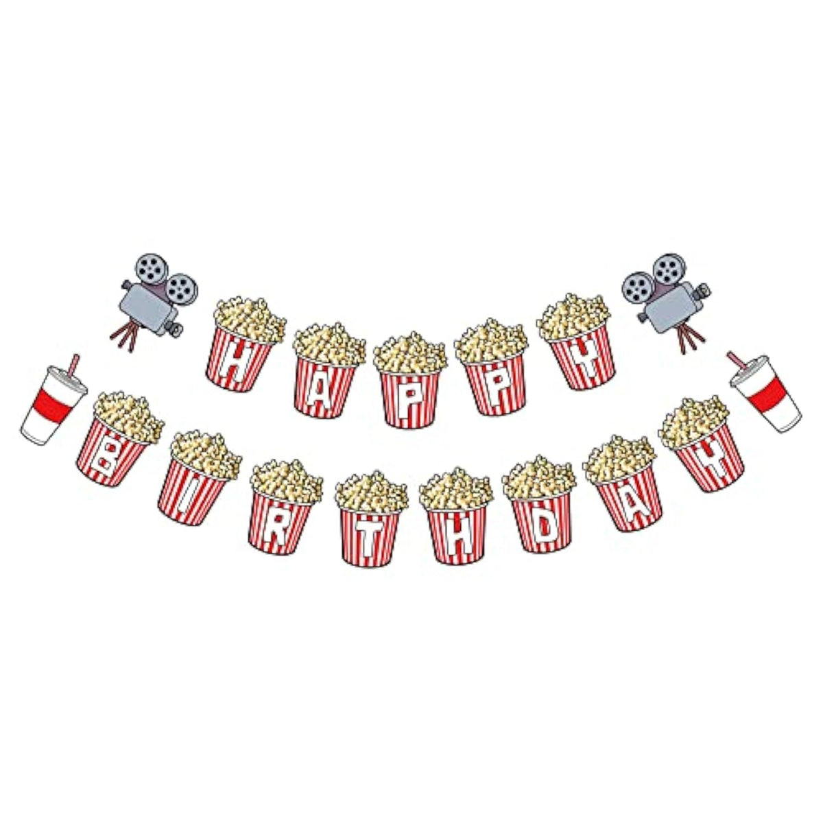 Movie Night Happy Birthday Banner Popcorn Theme Birthday Pennant Decor