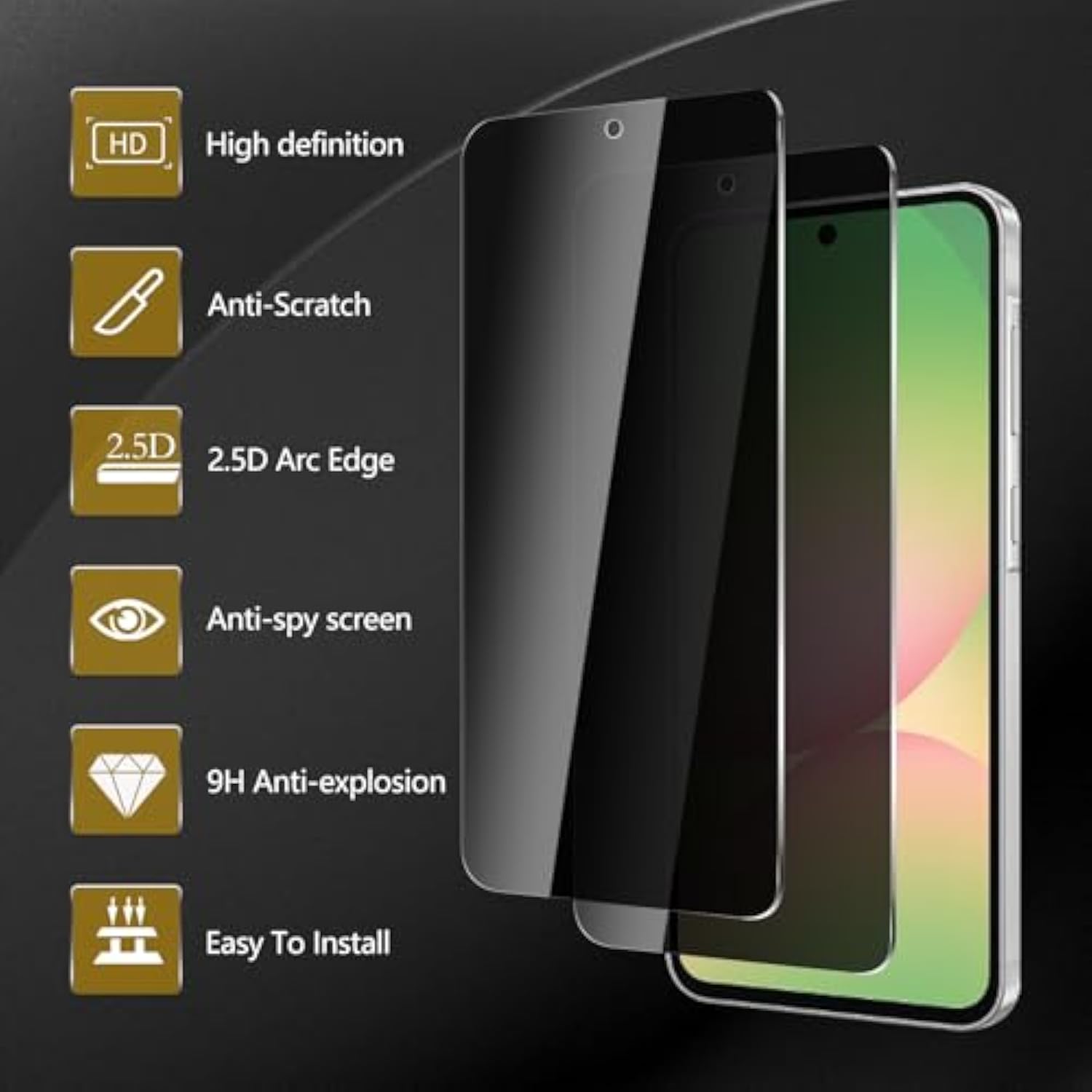 3 Pack Privacy Screen Protector For Samsung Galaxy A56 5G With 3 Pack Camera Lens Protector, Anti Spy Tempered Glass Film, 9H Hardness, Anti-Scratch, Bubble Free