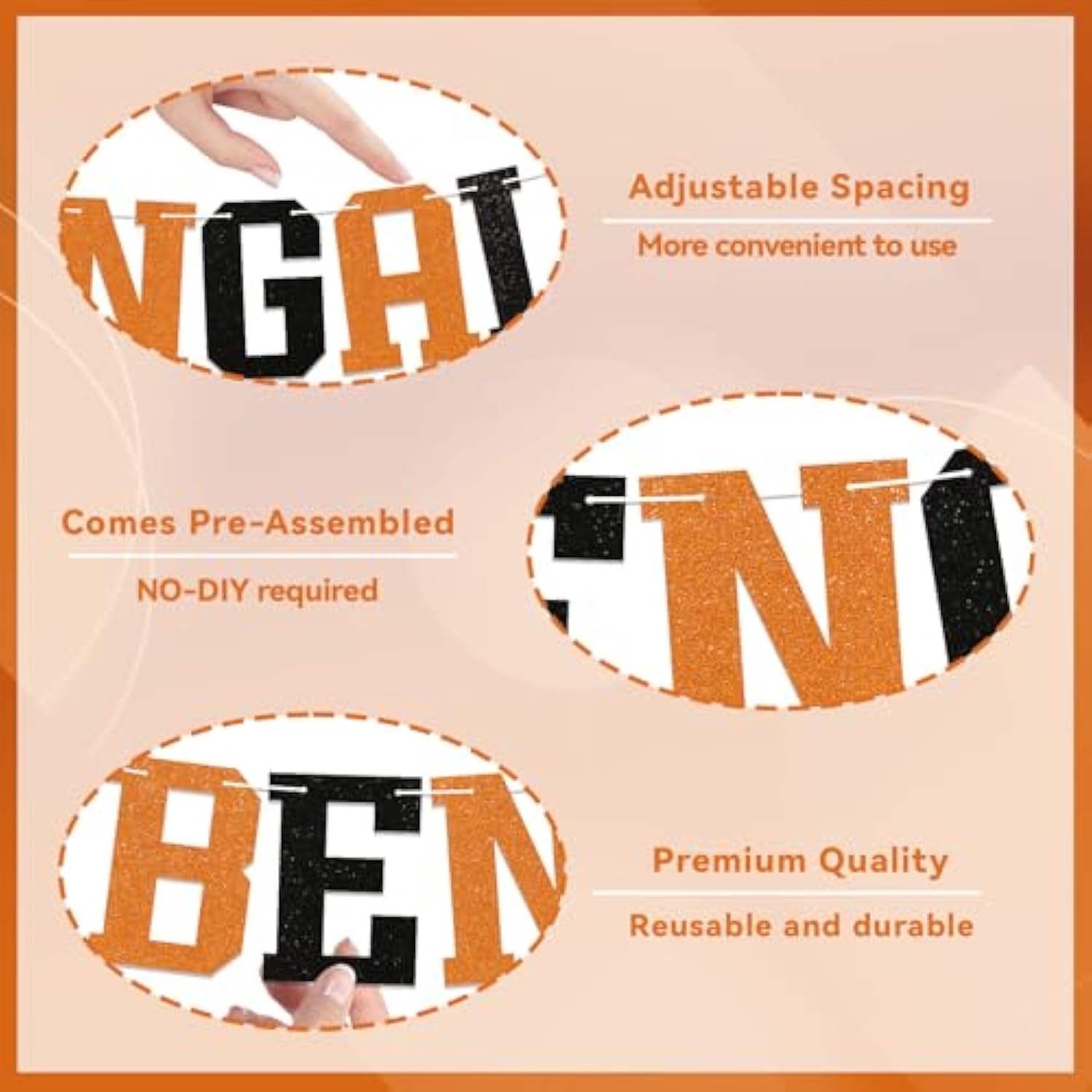 Go Bengals Banner - Football Game Day Party Banner, Bengals Fans, Sports Theme Party Decor Black Orange Glitter
