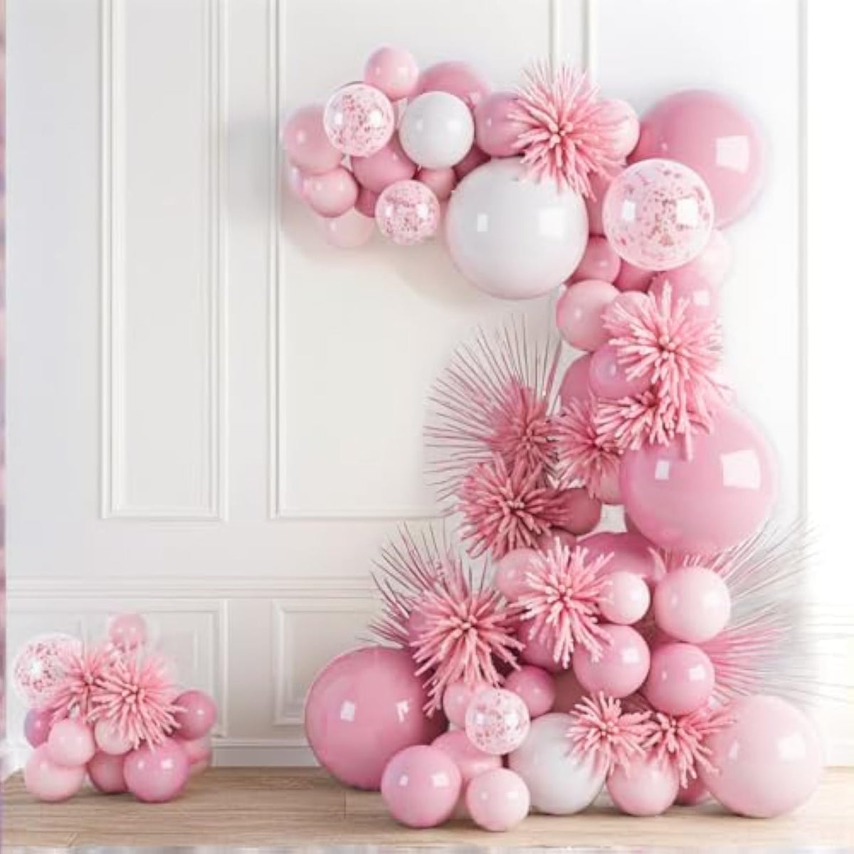 Baby Pink Balloon Arch Kit Garland 152Pcs Different Sizes Of 18 12 10 5 Inch White Light Pastel Pale Metallic Pink Confetti Balloons For Baby Shower Princess Birthday Party Decorations