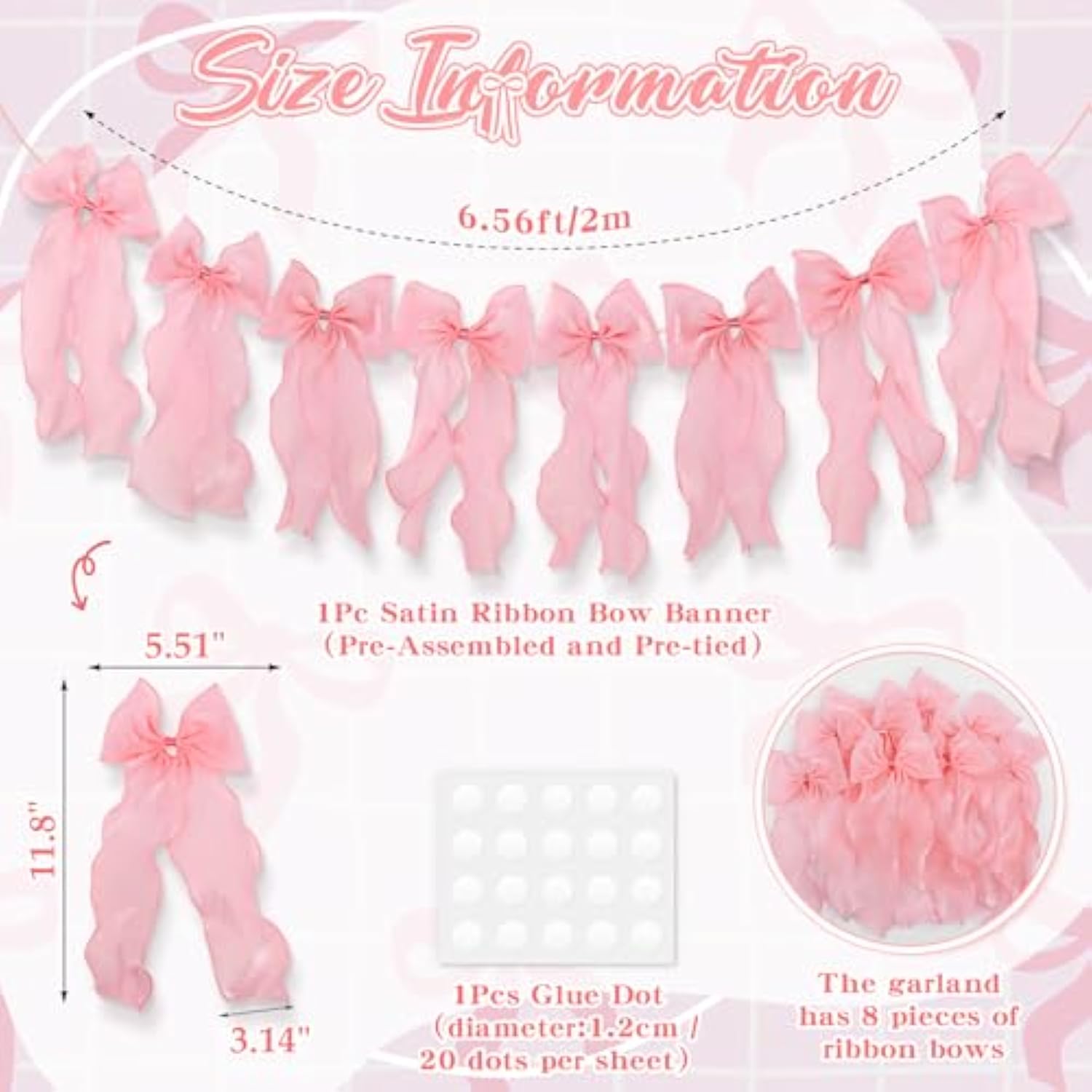 Pink Ribbon Bow Garland Banner, Pink Bow Party Decortions, Women Girls Bow Birthday Decorations, Baby Shower Decor, Tying The Knot Bridal Shower Bachelorette Party Supplies