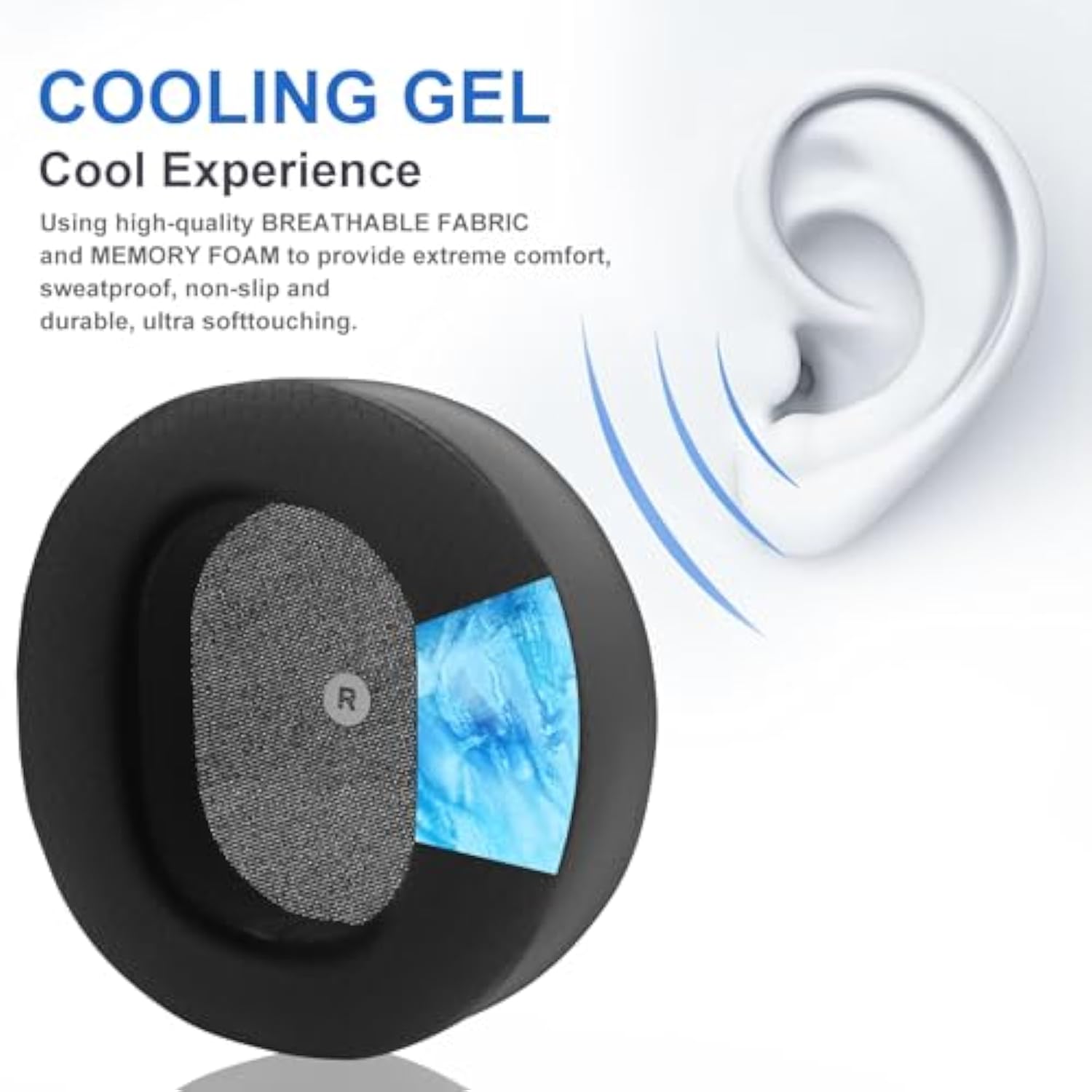 Maxwell Cooling Gel Ear Pads Replacement Ear Cushions Compatible With Audeze Maxwell Headphones High-Density Memory Foam Earpads Thicker Earmuffs Mesh Fabric Ear Cups Cover Repair Parts - Black