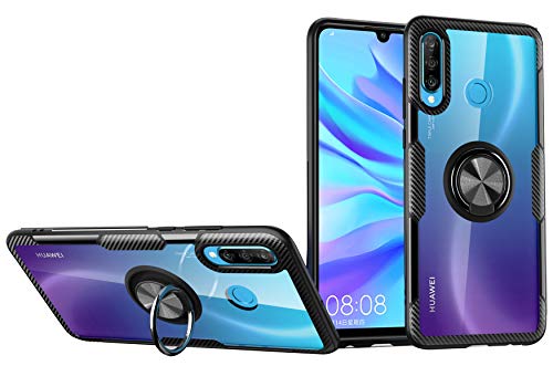 Clear Case for Huawei P30 Lite with Ring Holder,Slim Fit Case Transparent Hard PC Cover Huawei P30 Lite Case with Metal Plate for Magnetic Car Phone
