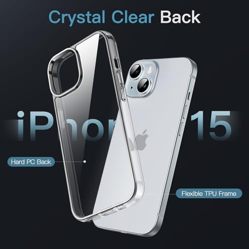 Case for iPhone 15 6.1-Inch, Non-Yellowing Shockproof Phone Bumper Cover, Anti-Scratch Clear Back (Clear)