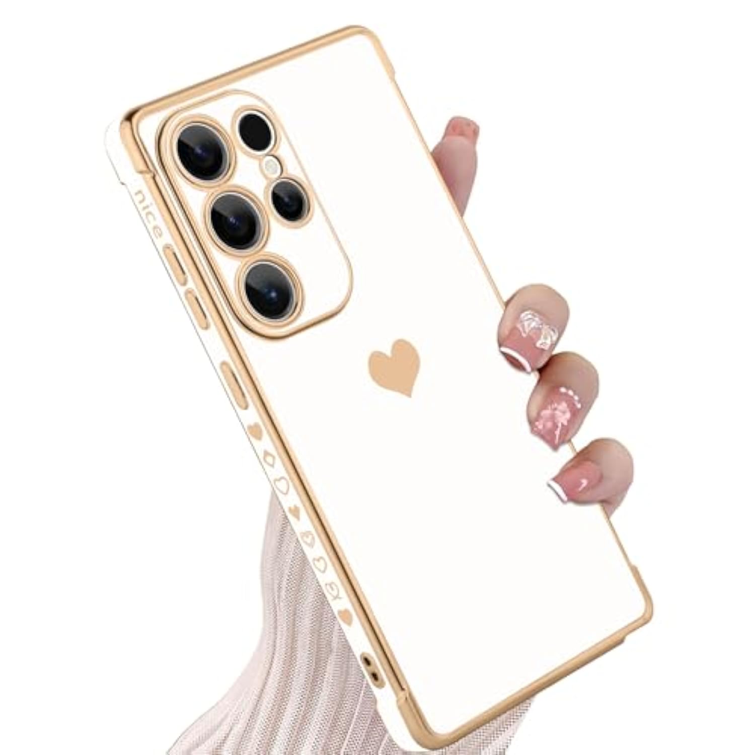 Compatible With Samsung S25 Ultra 5G Case For Women Girl, Plating Edge Cute Love Heart Soft Tpu Bumper With 4 Corners Shockproof Protection Phone Case Cover For Galaxy S25 Ultra 5G(White)