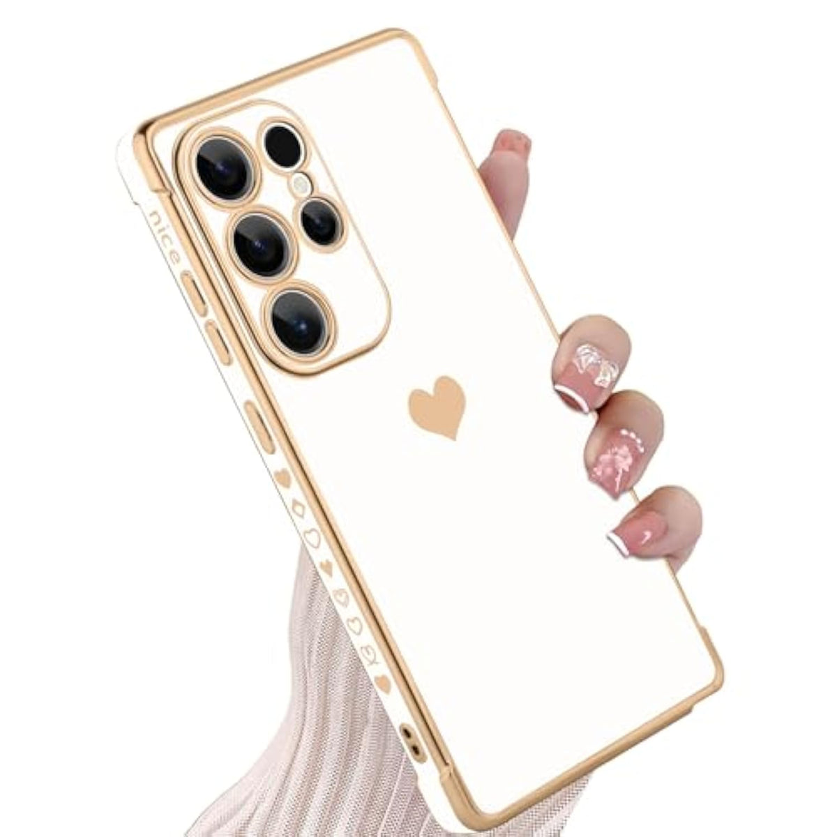 Compatible With Samsung S25 Ultra 5G Case For Women Girl, Plating Edge Cute Love Heart Soft Tpu Bumper With 4 Corners Shockproof Protection Phone Case Cover For Galaxy S25 Ultra 5G(White)