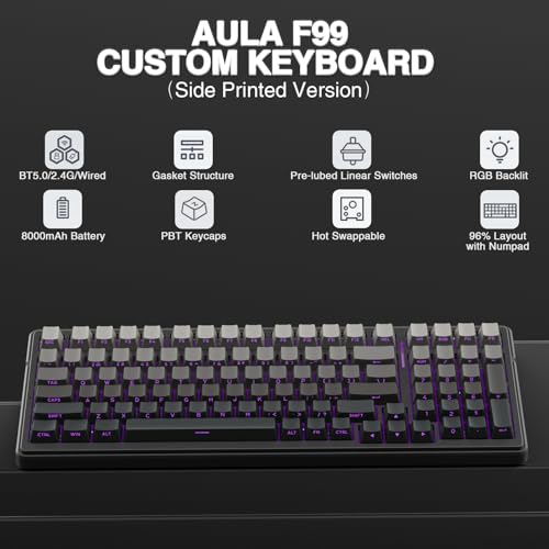 F99 Wireless Mechanical Keyboard,Gasket Structure Hot Swappable Custom Keyboard,Rgb Backlit,Creamy Sound,Side Printed Pbt Keycaps,2.4Ghz/Usb-C/Bt5.0 Computer Gaming Keyboards
