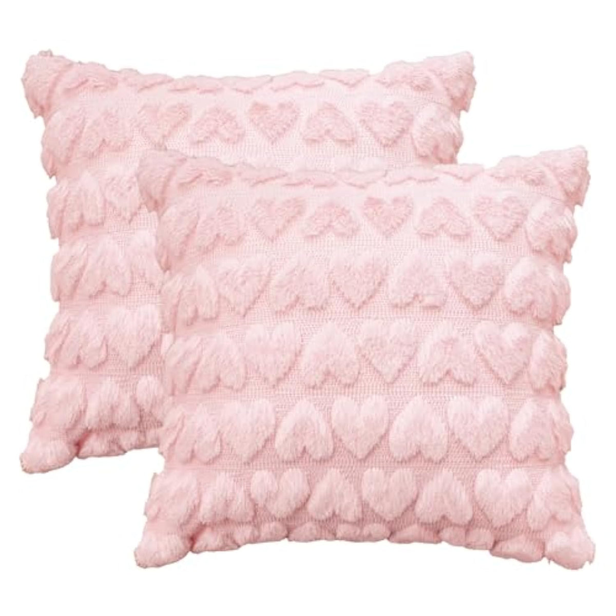 Valentine'S Day Love Heart Throw Pillow Cover Set Of 2, 18 X 18 Inch Pink Soft Plush Faux Fur Jacquard Anniversary Wedding Cushion Case Decoration For Sofa Couch
