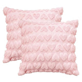 Valentine'S Day Love Heart Throw Pillow Cover Set Of 2, 18 X 18 Inch Pink Soft Plush Faux Fur Jacquard Anniversary Wedding Cushion Case Decoration For Sofa Couch