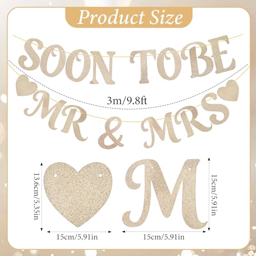 Wedding Shower Banner, Soon to Be Mr & Mrs Sign Banner for Bridal Shower Decorations Gold Glitter Wedding Decorations for Home Party Engagement Bridal Bachelorette Party