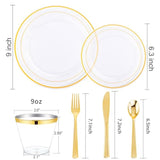 600Pc Gold Trim Plastic Dinnerware Set For Party: 100 Dinner Plates, 100 Dessert Plates, 300 Cutlery