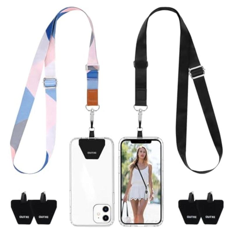 Phone Lanyard- 2-Pack Adjustable Neck Strap, 4× Pad, Nylon Cell Phone Lanyard Compatible With All Smartphone