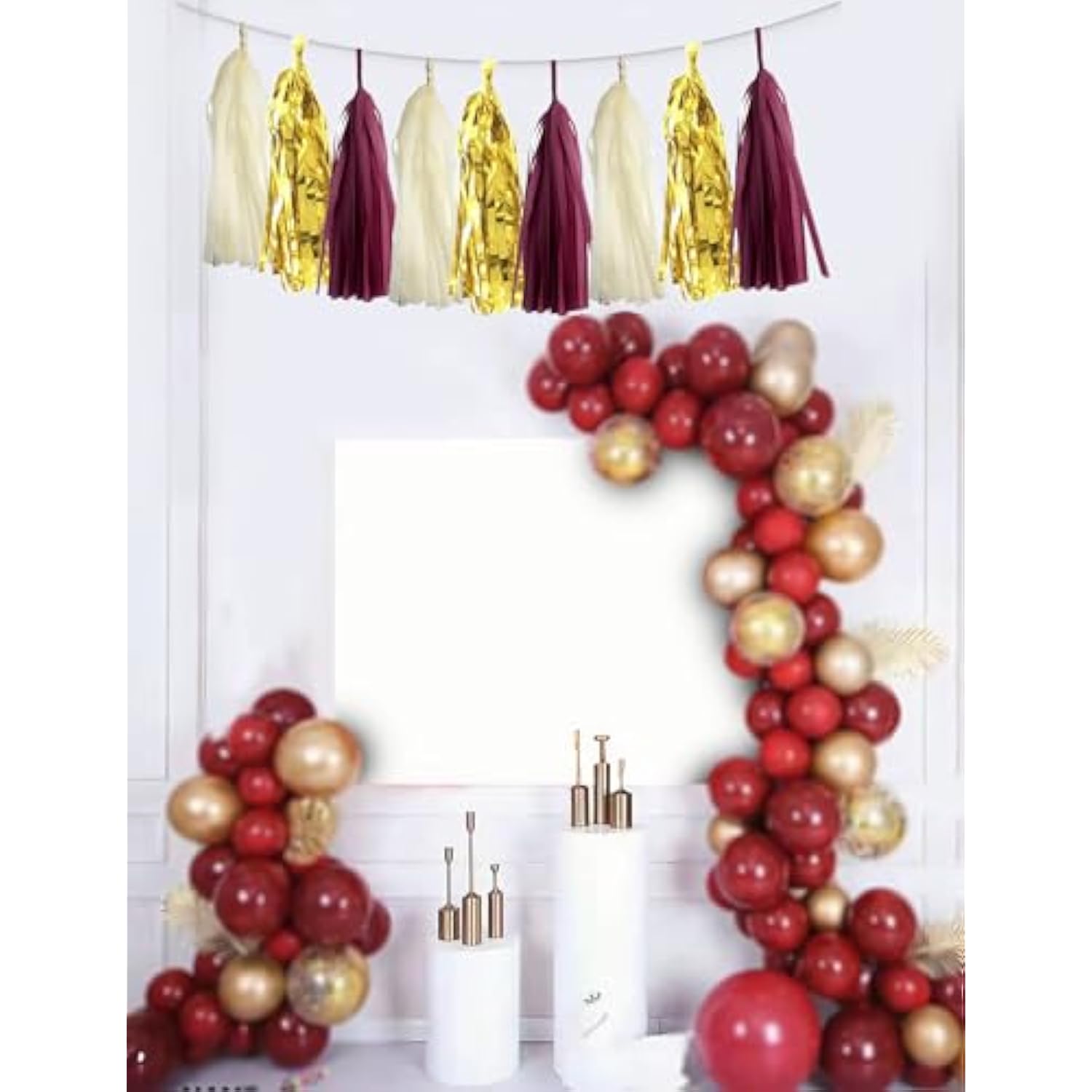 15Pcs Burgundy Maroon Gold Beige Party Tissue Tassel Garland Hanging Banner Streamers Graduation Fall Bridal Baby Shower Wedding Birthday Nursery Classroom Décor