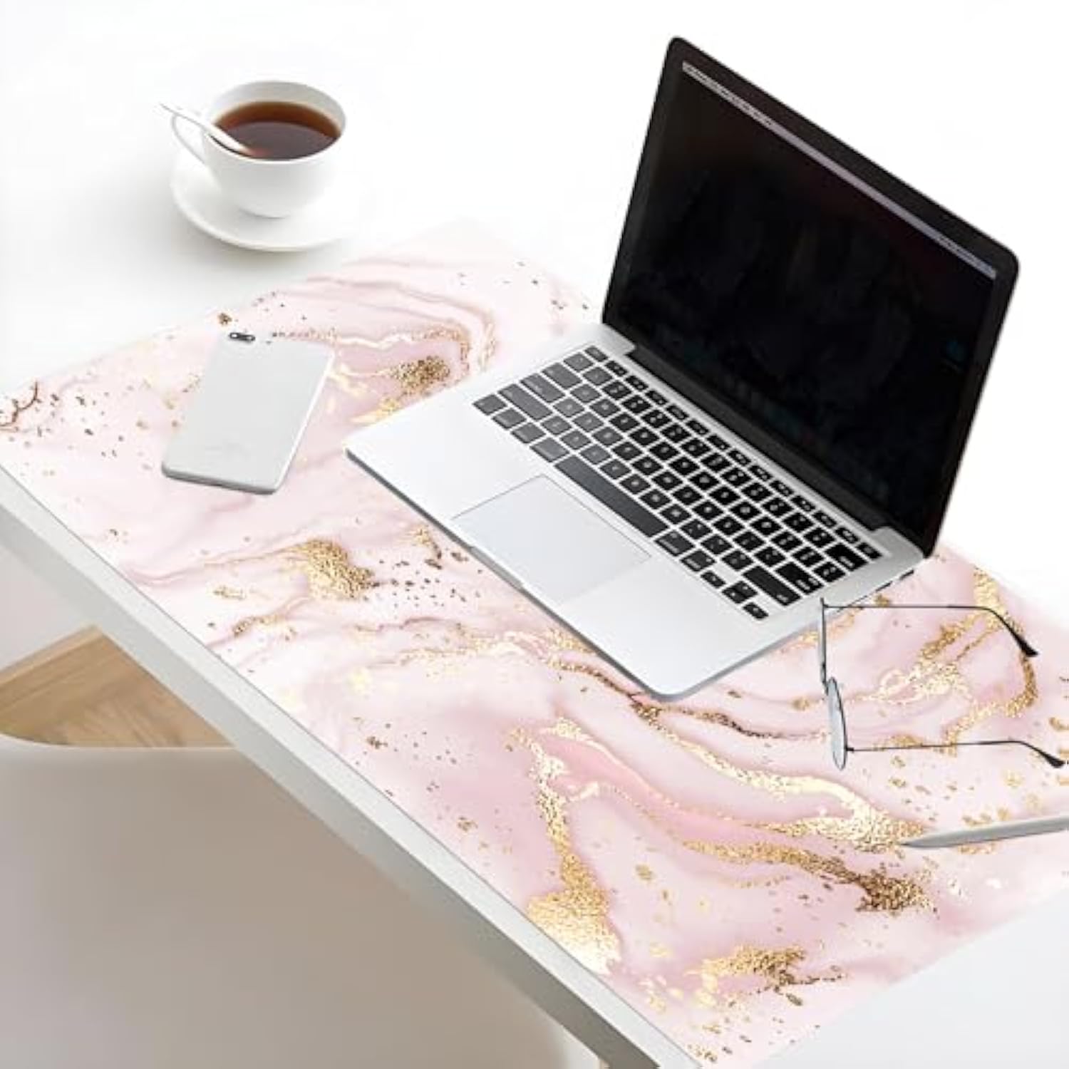 Large Desk Mouse Pad,Pink And Gold Marble Pattern Desk Mat For Desktop,Extended Gaming Mousepad,Rubber Base Xxl Non-Slip Computer Keyboard Pads For Gamer,Office School Home, 31.5 X 15.7 Inch
