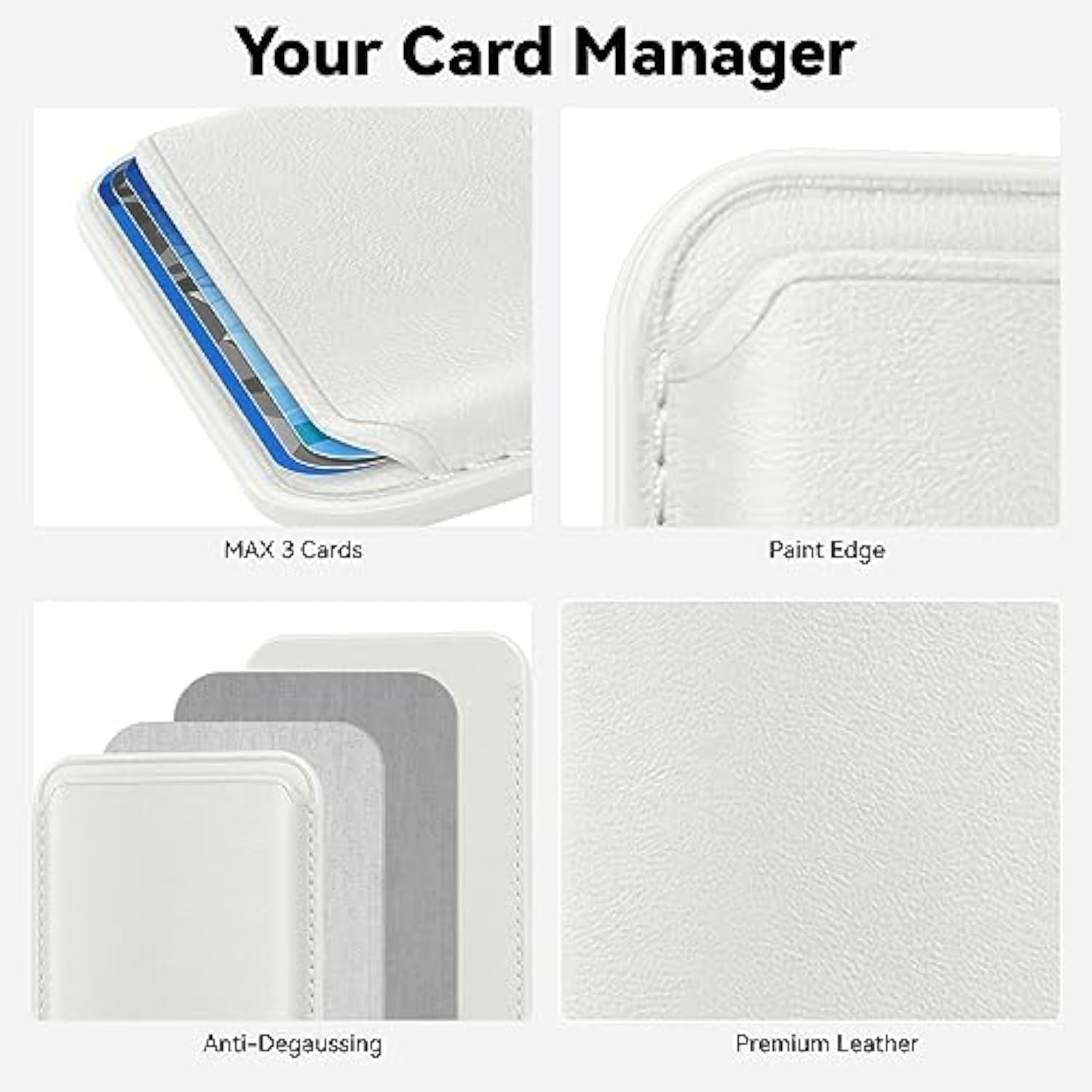 Stronger Magnetic Wallet Cell Phone Card Holder For Iphone 15 Series, Rfid Leather Phone Wallet Stick On Series Of Iphone 14/13/12 Pro/Promax And Devices, White