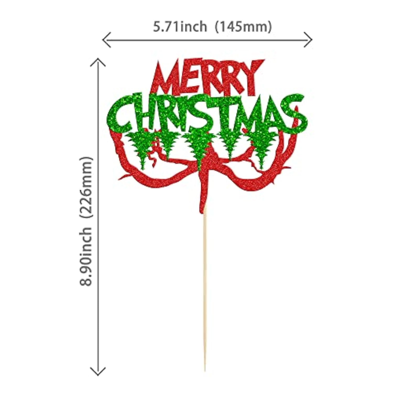 Merry Christmas Red Green Glitter Cake Topper Holiday Party Decoration