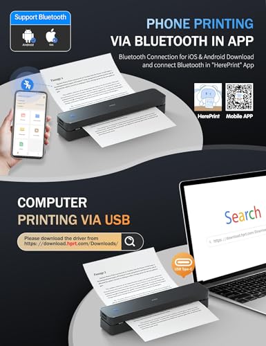 Portable Printer Wireless For Travel, Thermal Inkless Small Bluetooth Mobile Printer, Support 8.5" X 11" Us Letter, A4, Compatible With Phone, Laptop For Office, Vehicles, Home Use, 300 Dpi, Black