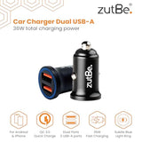 Dual Usb-A 36W With One Qc 3.0 Compact Metal Fast Car Charger For Iphone 14 13 12 Se 11 X 8 7 & Ipad; Samsung Galaxy S20 S1 Note Oneplu, Pixe, & More [Be Charitable, Durable, Confident]